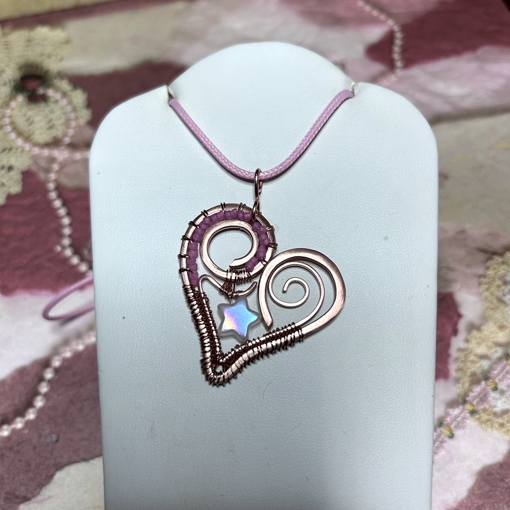 Handmade wire wrapped copper heart pendant